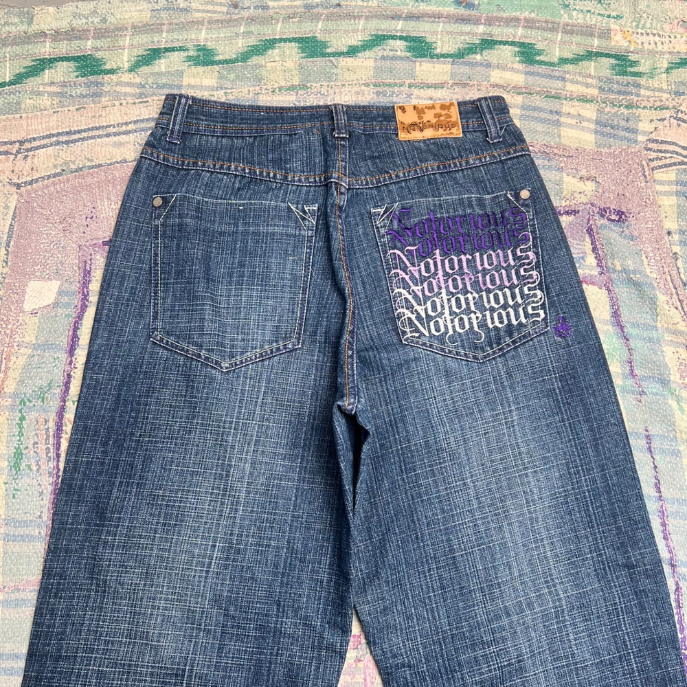 Vintage Y2k Notorious Big Baggy Jeans Mens 32x33 Skater Hip Hop 90s Embroidered